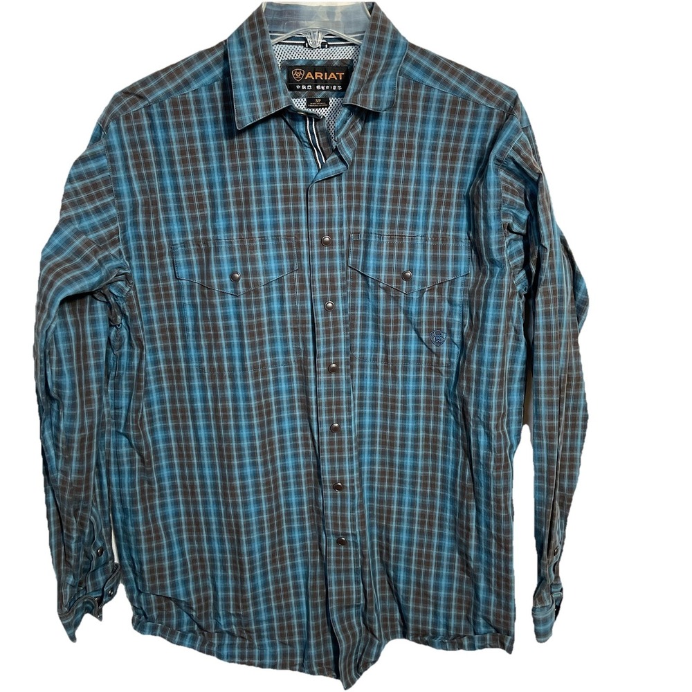 Ariat Pro Series Shirt Men S Blue Green Plaid Snap Western Work Rodeo Cowboy